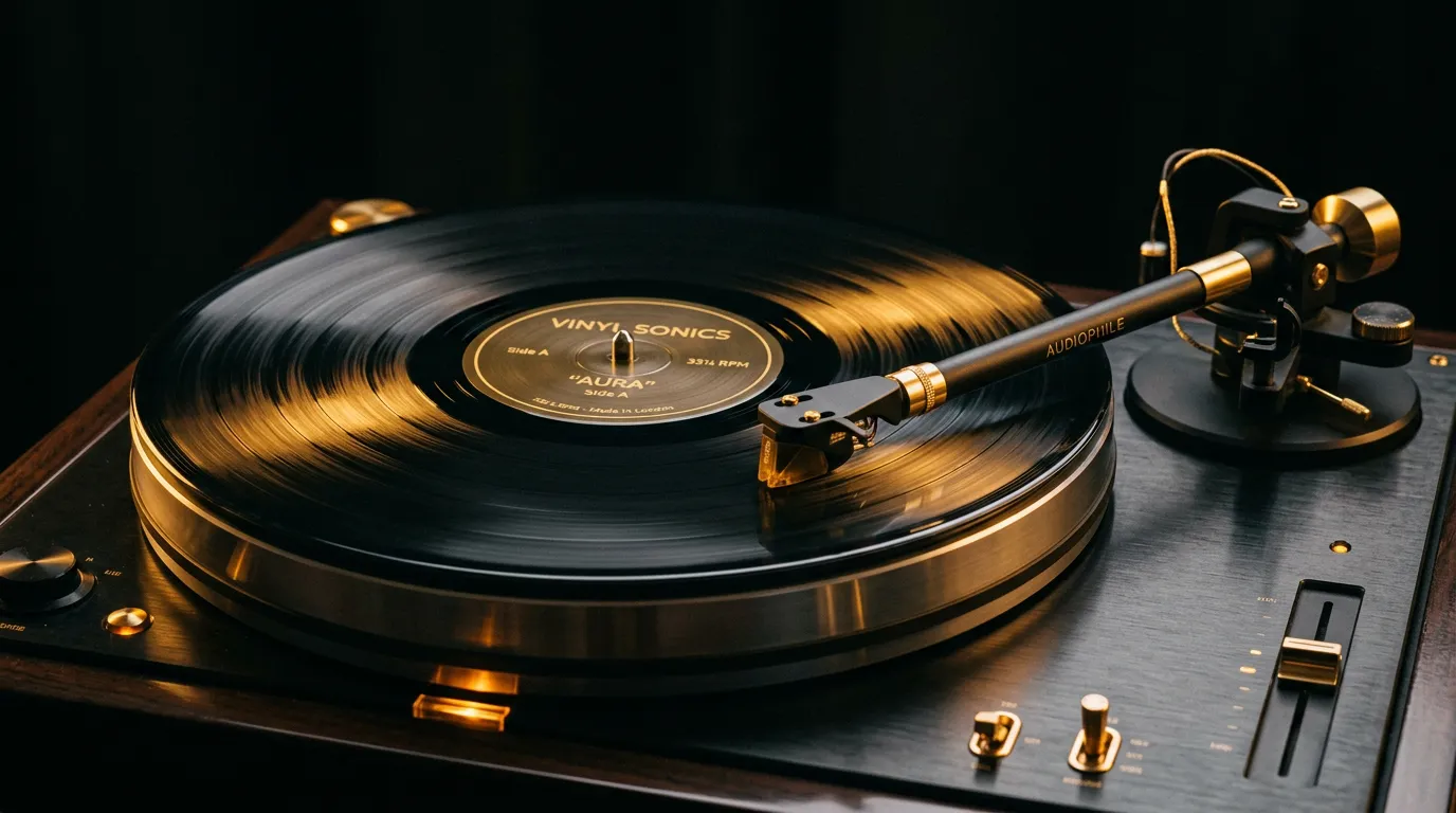 Vinyl record spinning on a turntable